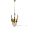 Candelabro moderno e luxuoso de vidro dourado e lustre LED